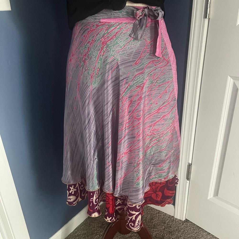Darn Good Yarn Reversible Sari Wrap Skirt - lilac, pink, purple, red